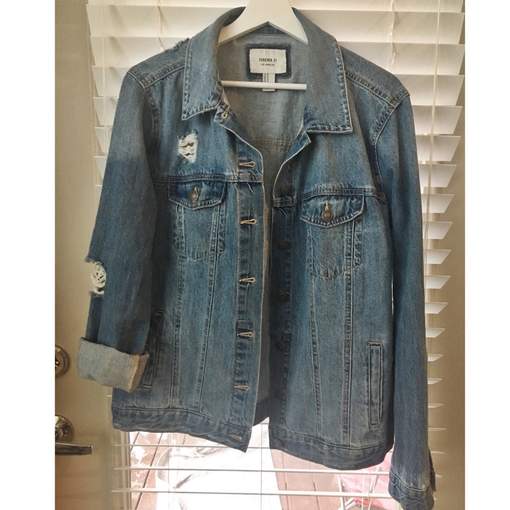 Forever 21 Distressed Denim Jean Jacket